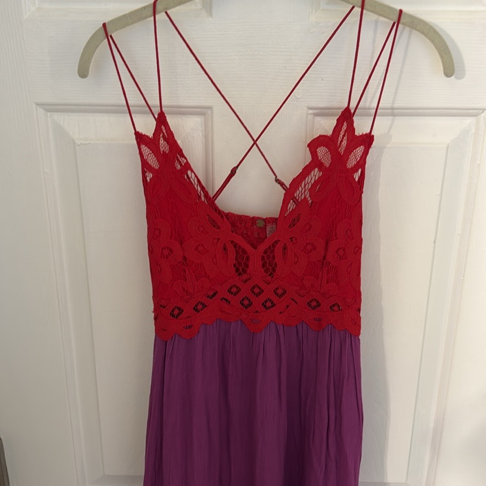 Free People Red/Purple Flare Dress Sz S - Picture 4 of 6